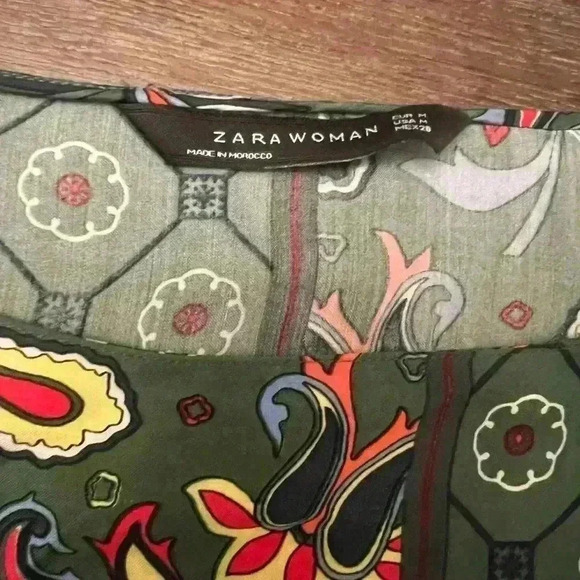 Zara Woman Green Paisley Print Fringe Tunic Dress - Picture 6 of 6